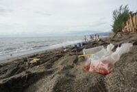 Kondisi sampah disalah satu pantai wilayah Kota Mataram, NTB