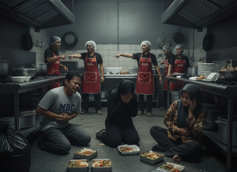 Ilustrasi AI: MBG, Antara Manfaat, Tantangan Keracunan, dan Kelembagaan