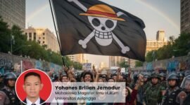 Ilustrasi: Pengibaran Bendera One Piece Manifesto Kebebasan Berekspresi. Foto: Penulis/Johanes Brilian Jemadur