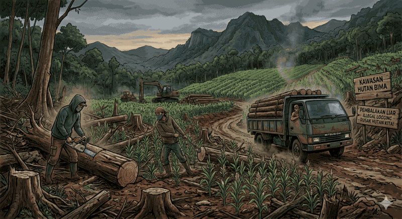 Ilustrasi : Illegal Logging di Bima, Antara Ancaman Hukum dan Realita Lapangan