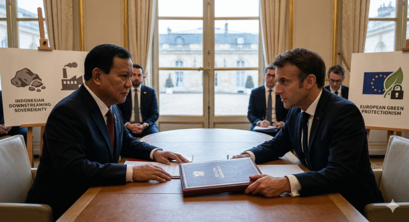 Pertemuan Bilateral di Paris dan Ketegangan IEU-CEPA Antara Kedaulatan Hilirisasi RI dan Proteksionisme Hijau Eropa. Foto: Ilustrasi Gemini AI