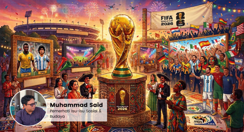 Piala Dunia, Memori Kolektif, dan Budaya Massa. Ilustrasi: Gemini AI. Foto: Muhammad Said (Penulis)