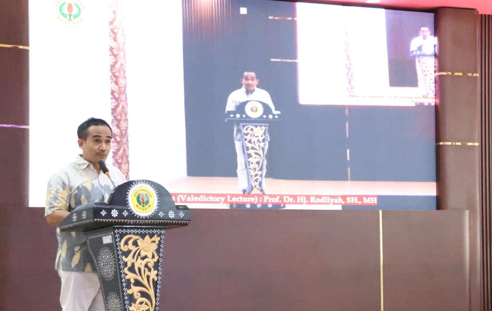 Ketua Departemen Hukum Pidana FHISIP Universitas Mataram, Dr. Ufran, S.H., M.H. dalam sambutan Pidato Paripurna Prof. Rodliyah.