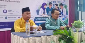 Wakil Rektor III Universitas Nahdlatul Wathan, Dr. H. Lalu Sirajul Hadi, M.Pd. dalam sambutan Workshop Kesehatan Mental Fakultas STEM UNW. Foto: Rohani Inta Dewi/UNW