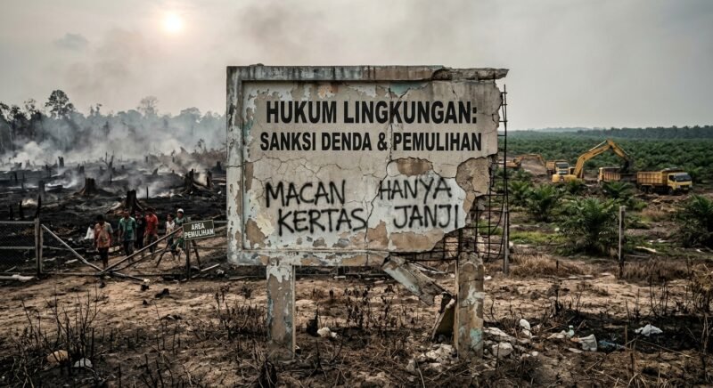 Sanksi Denda dan Pemulihan Lingkungan di Indonesia Hanya Jadi Macan Kertas. Foto: Ilustrasi Gemini AI